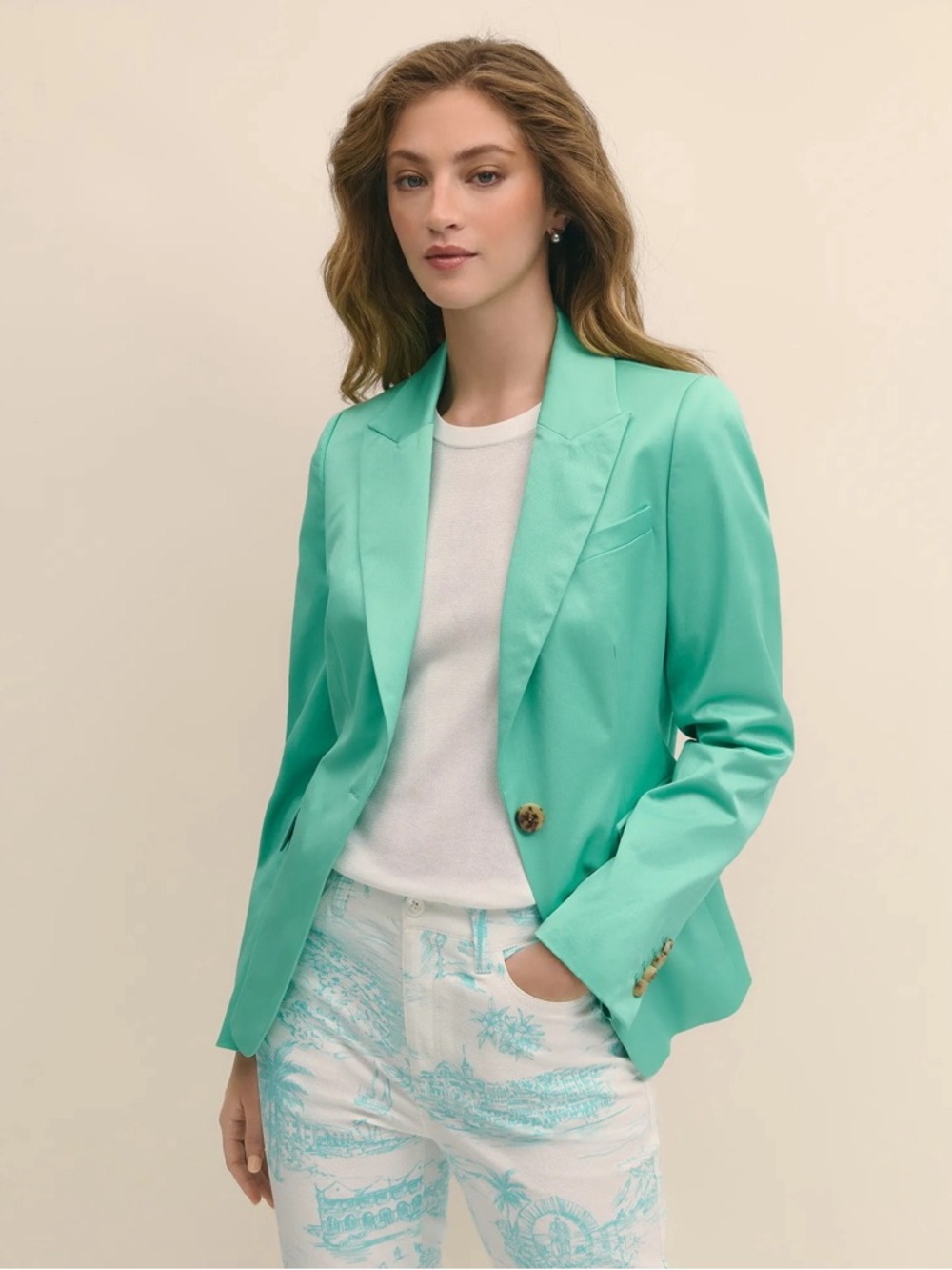 Brooks Brothers Sateen Aqua Blue Single Button Blazer Size 16